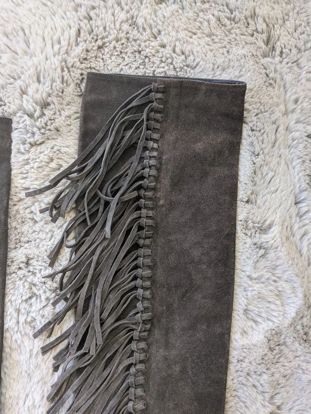 LONGCHAMP Paris fringe Over Knee Suede Boots 38